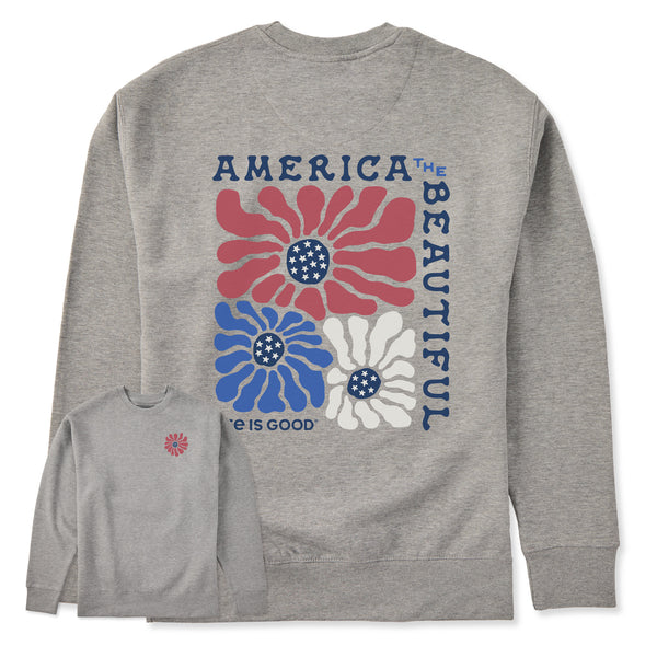 life is good Adult Unisex America the Beautiful Flowers Every Wear Crew Sweatshirt