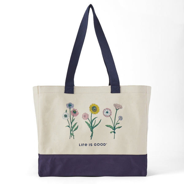life is good Adult Unisex Botanical Flowers Peace Cotton Canvas Tote