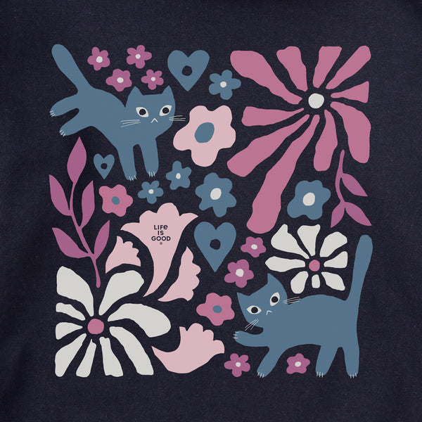 Life Is Good Adult Unisex Cats In Flower Field Every Wear Crew Sweatshirt