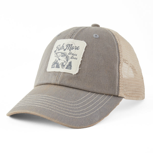 life is good Adult Unisex Fish More Stress Less Bass Old Favorite Trucker Hat