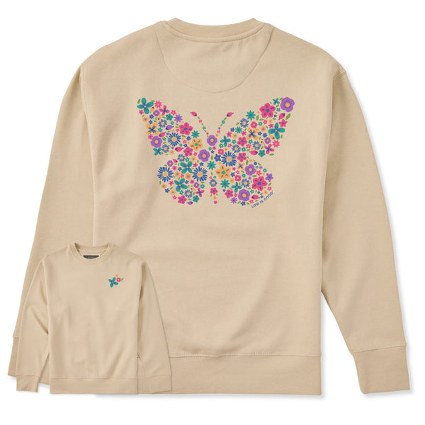 life is good Adult Unisex Floral Butterfly Every Wear Crew Sweatshirt