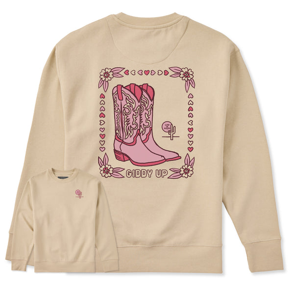 life is good Adult Unisex Giddy Up Flora Boots Every Wear Crew Sweatshirt