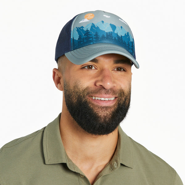 life is good Adult Unisex Mountain Forest Scene Trucker Hat