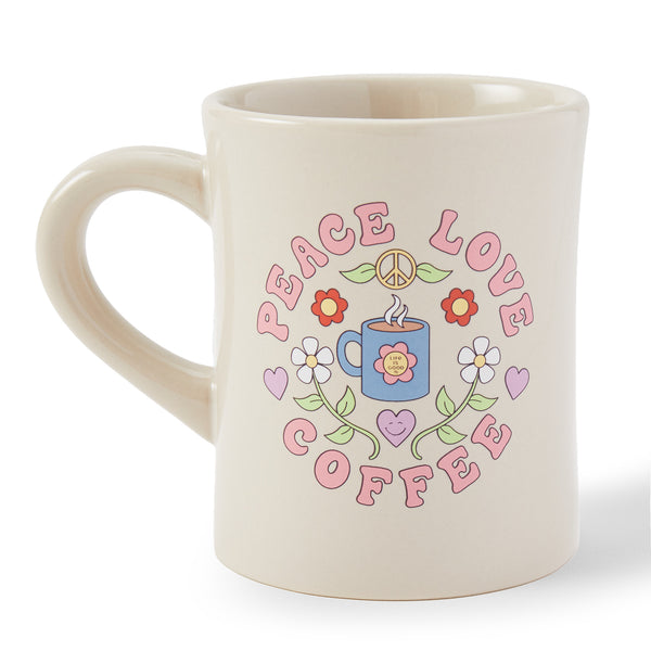 life is good Adult Unisex Peace Love Coffee Floral Diner Mug