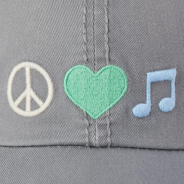 Life Is Good Adult Unisex Peace Love Music Sunwashed Chill Cap