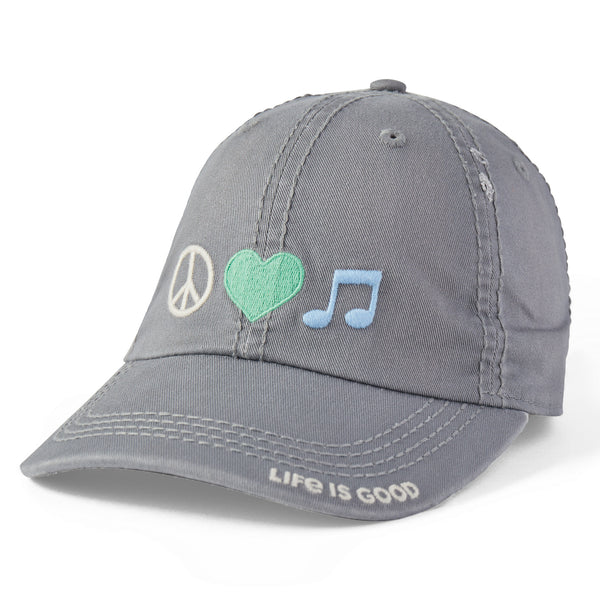 life is good Adult Unisex Peace Love Music Sunwashed Chill Cap