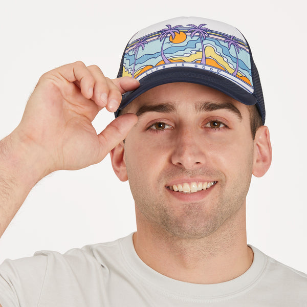life is good Adult Unisex Retro Palms Scene Trucker Hat