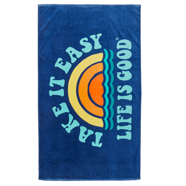 life is good Adult Unisex Take It Easy Rainbow Waves Beach Towel
