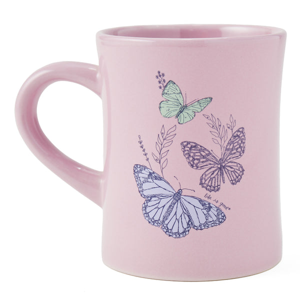 life is good Adult Unisex Wildflower and Butterflies Diner Mug