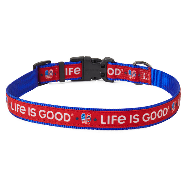 Life Is Good Americana Flip Flops Ribbon Overlay Dog Collar