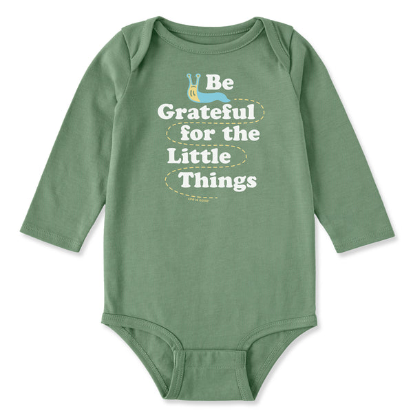 life is good Baby Be Grateful for the Little Things Slug Long Sleeve Crusher Baby Bodysuit