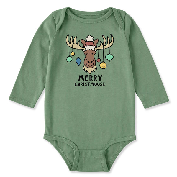 life is good Baby Merry Christmoose Ornaments Vintage Long Sleeve Crusher Baby Bodysuit