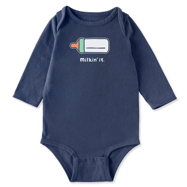 life is good Baby Milkin It Long Sleeve Crusher Baby Bodysuit