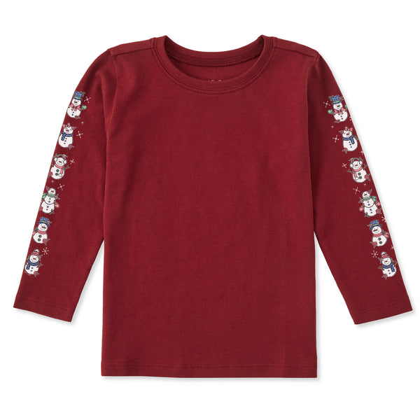 life is good Cute Snowmen Long Sleeve Toddler Crusher Tee