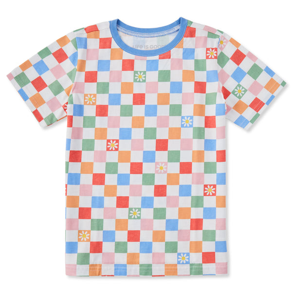 Life Is Good Daisy Checkerboard Pattern Short Sleeve Toddler Crusher Tee