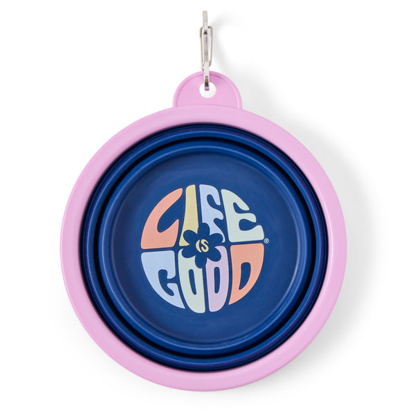 Life Is Good Daisy Circle Psychedelic Silicone Travel Dog Bowl