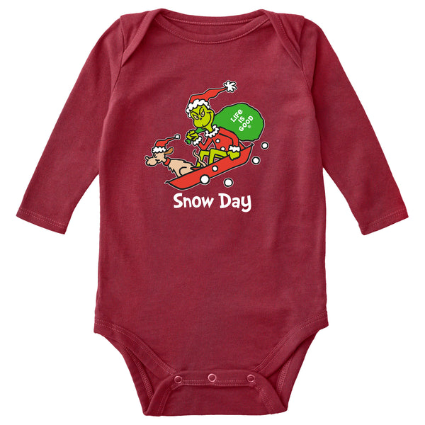 Life Is Good Infant Grinch And Max Snow Day Long Sleeve Crusher Baby Bodysuit