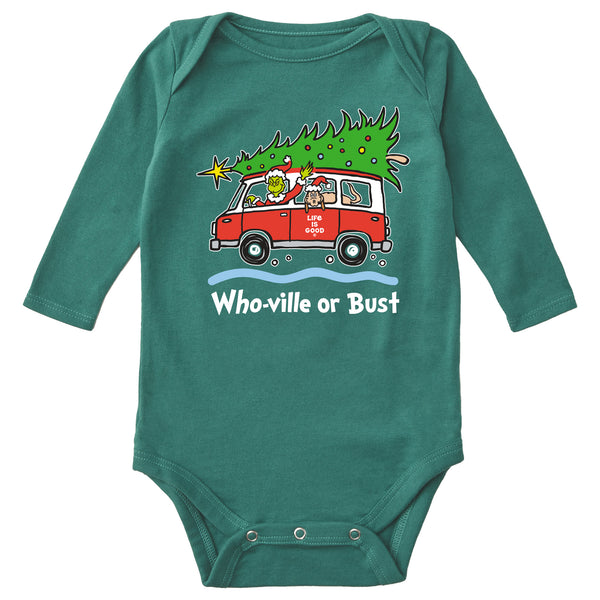 Life Is Good Infant Grinch And Max Who-Ville Or Bust Long Sleeve Crusher Baby Bodysuit