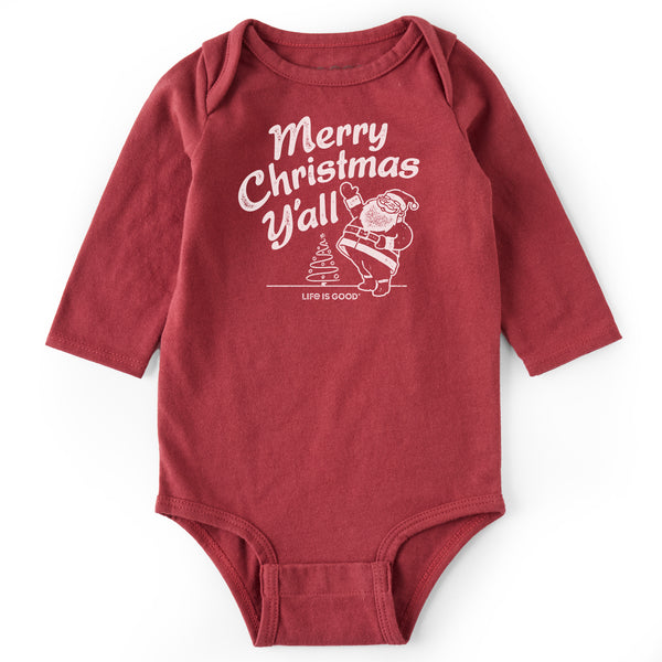 Life Is Good Infant Santa Merry Christmas Y'all Long Sleeve Crusher Baby Bodysuit