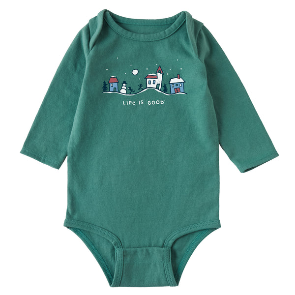Life Is Good Infant Snowman Village Vista Long Sleeve Crusher Baby Bodysuit