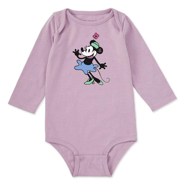 Life Is Good Infant Steamboat Willie Miss Mouse Long Sleeve Crusher Baby Bodysuit