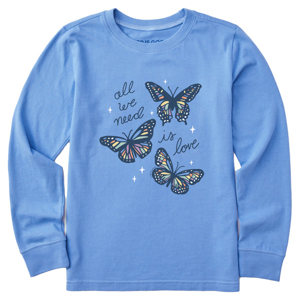 life is good Kids All We Need is Love Butterflies Long Sleeve Crusher Tee