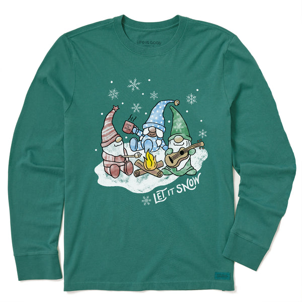 life is good Kids Camping Gnomes Let it Snow Long Sleeve Crusher Tee