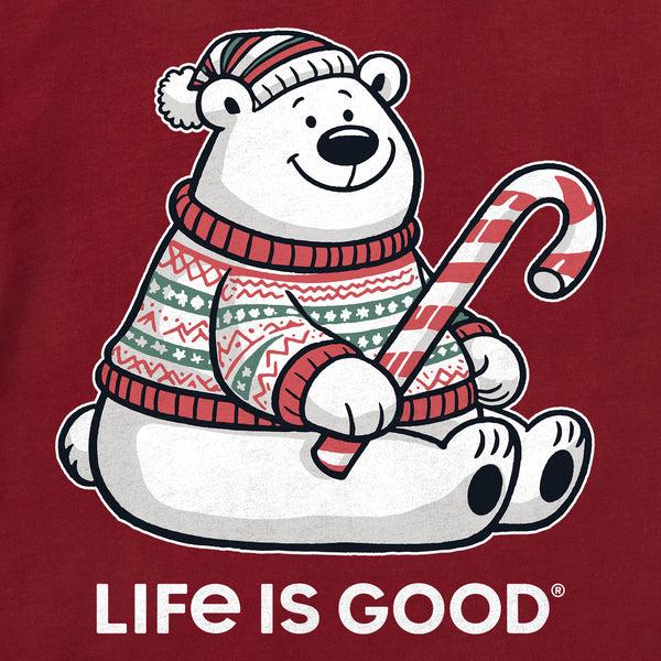 Life Is Good Kids Candy Cane Polar Bear Long Sleeve Crusher Tee