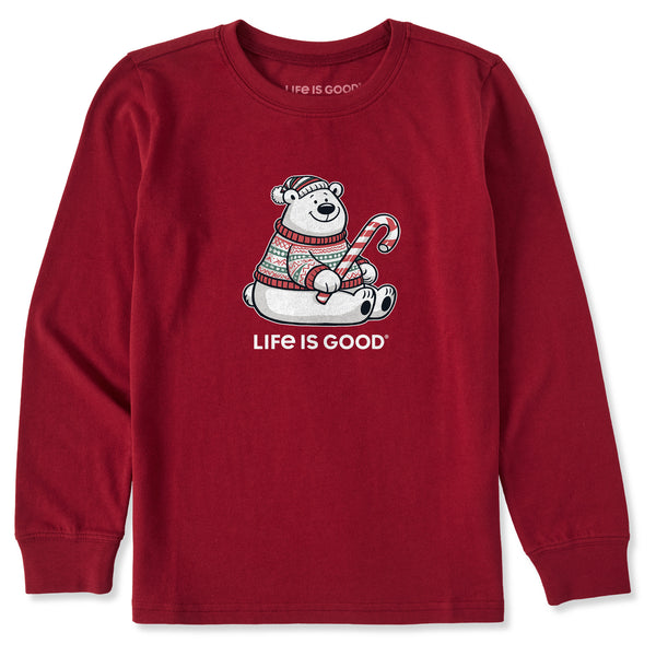 life is good Kids Candy Cane Polar Bear Long Sleeve Crusher Tee