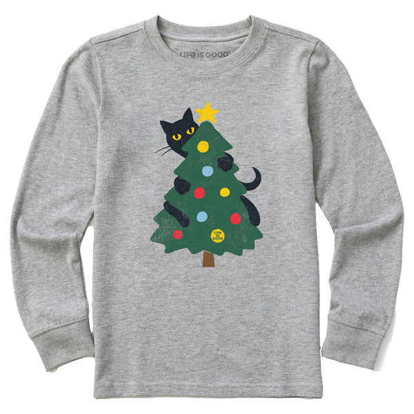 life is good Kids Cat Christmas Tree Long Sleeve Crusher Tee