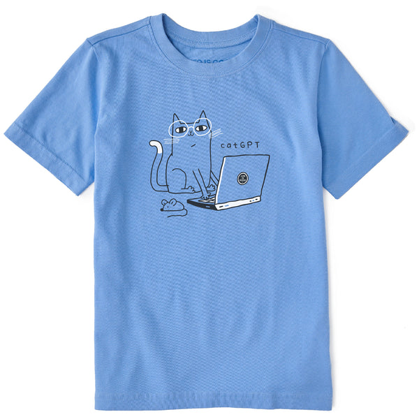 life is good Kids CatGPT Laptop Short Sleeve Crusher Tee