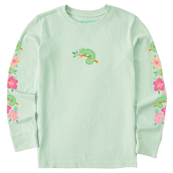 life is good Kids Chameleon Hibiscus Long Sleeve Crusher Tee