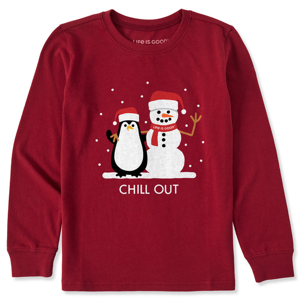 life is good Kids Chill Out Penguin and Snowman Long Sleeve Crusher Tee