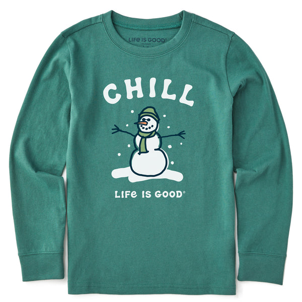 Life Is Good Kids Chill Snowman Long Sleeve Crusher Tee