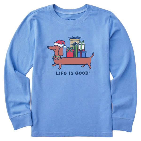 life is good Kids Christmas Dachshund Long Sleeve Crusher Tee