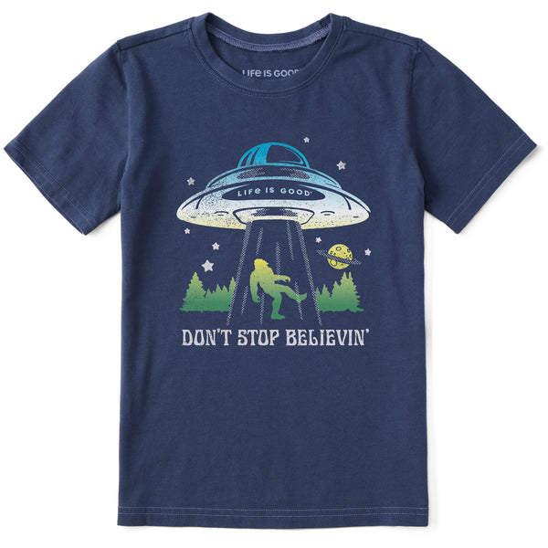 life is good Kids Don't Stop Believin' Bigfoot Abduction Short Sleeve Crusher Tee