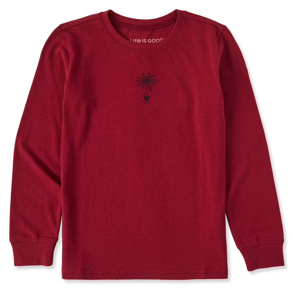 life is good Kids Embroidered Spiderweb Long Sleeve Crusher Tee