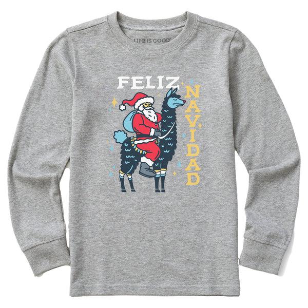 life is good Kids Feliz Navidad Llama Long Sleeve Crusher Tee