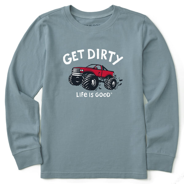 life is good Kids Get Dirty Truck Long Sleeve Crusher Tee