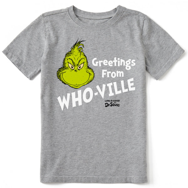 life is good Kids Greetings from Who-Ville Grinch Short Sleeve Crusher Tee