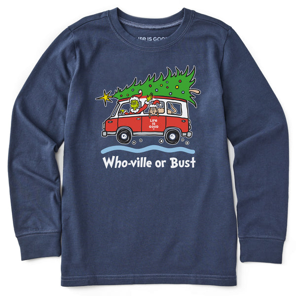 Life Is Good Kids Grinch And Max Who-Ville Or Bust Long Sleeve Crusher Tee