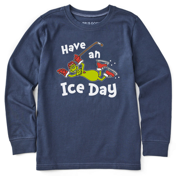 life is good Kids Grinch Have an Ice Day Hockey Long Sleeve Crusher Tee