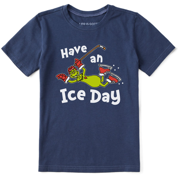 life is good Kids Grinch Have an Ice Day Hockey Short Sleeve Crusher Tee