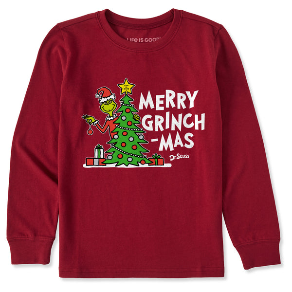 Life Is Good Kids Grinch Merry Grinchmas Tree Long Sleeve Crusher Tee