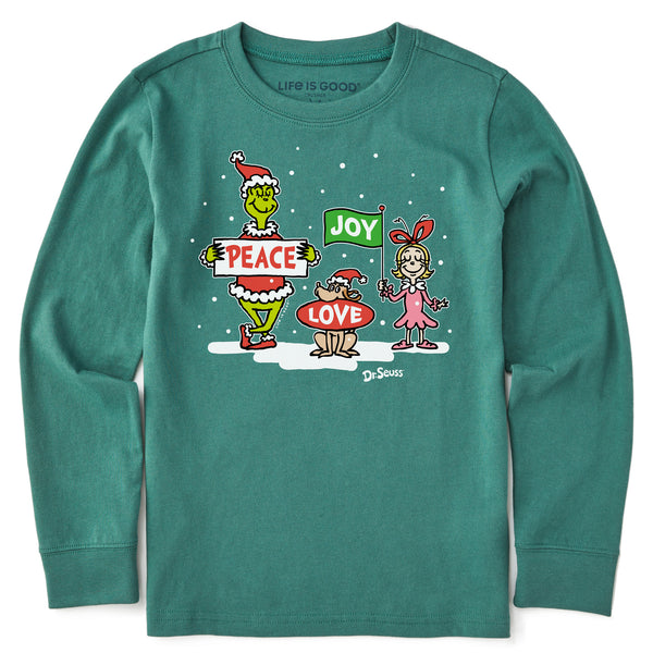 Life Is Good Kids Grinch Peace Love Joy Long Sleeve Crusher Tee