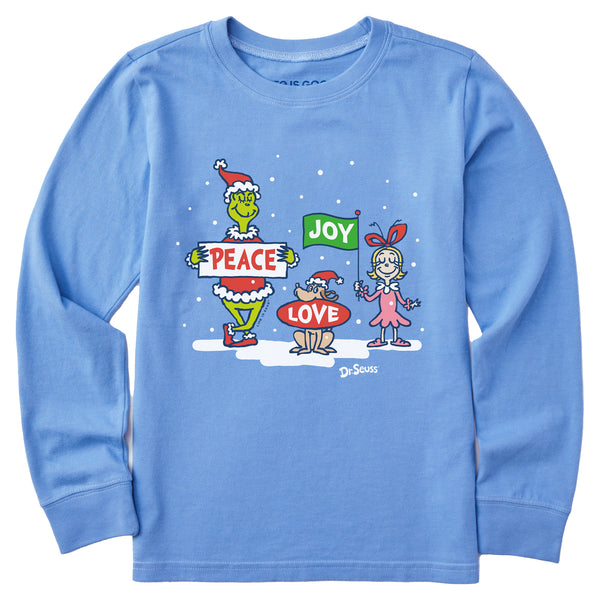 life is good Kids Grinch Peace Love Joy Long Sleeve Crusher Tee