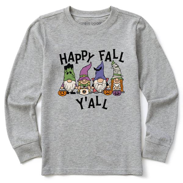 life is good Kids Happy Fall Y'All Halloween Gnomes Long Sleeve Crusher Tee