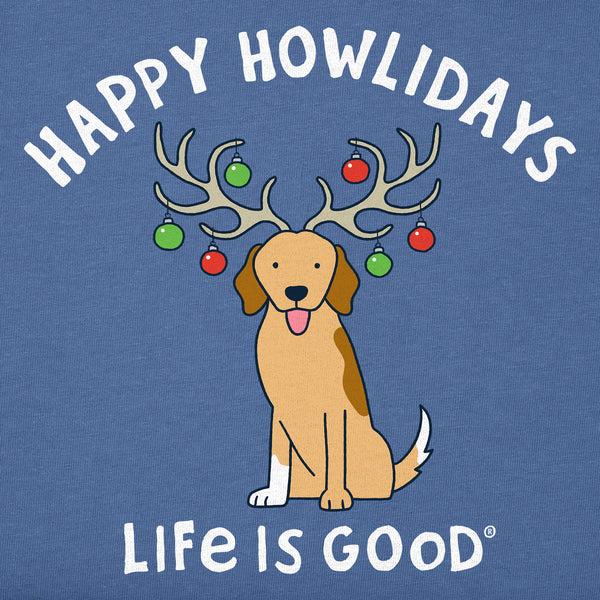 Life Is Good Kids Happy Howlidays Golden Dog Short Sleeve Crusher Tee