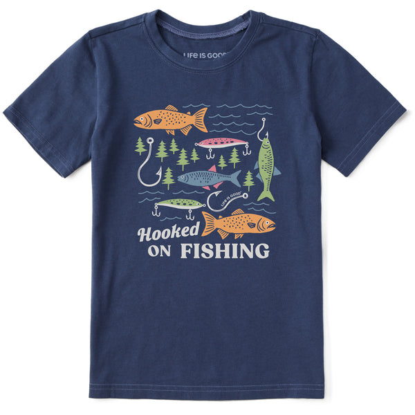 life is good Kids Hooked on Fishing Short Sleeve Crusher Tee