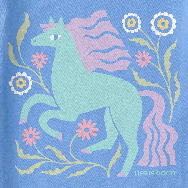 Life Is Good Kids Horse And Flowers Short Sleeve Crusher Tee
